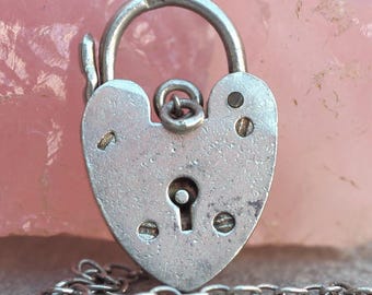 1958 Silver Charm Bracelet Clasp Closing Padlock With Safety Chain