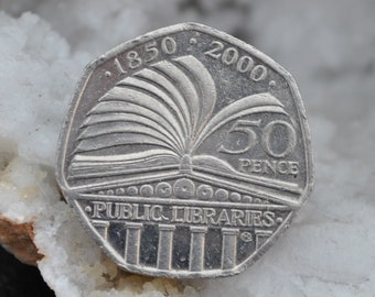 Vintage munt van 50 pence - 150e verjaardag van de wet op de openbare bibliotheken