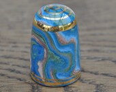 Vintage china thimble - Bouchet agateware - Blue - Pink - Green