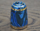 Vintage china thimble - Bouchet agateware - Blue