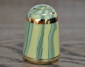 Vintage china thimble - Bouchet agateware - Green - Yellow