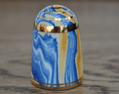 Vintage china thimble - Bouchet agateware - Blue - Orange - White