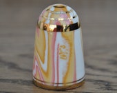 Vintage china thimble - Bouchet agateware - Orange - Pink - White