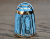 Vintage china thimble - Bouchet agateware - Blue - Black - White