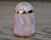 Vintage china thimble - Bouchet agateware - Pink - Lilac - Orange