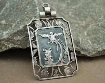 Large vintage silver pendant, Mayan God - Spiritual - Detailed