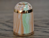 Vintage china thimble - Bouchet agateware - Orange - Green - White