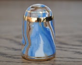 Vintage china thimble - Bouchet agateware - Blue - Brown - White