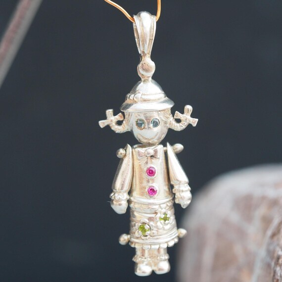 Rag doll articulated vintage silver and gem set pendant View 4