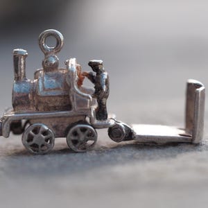 Locomotive steam train vintage silver charm - Opens to show driver - Turning wheels