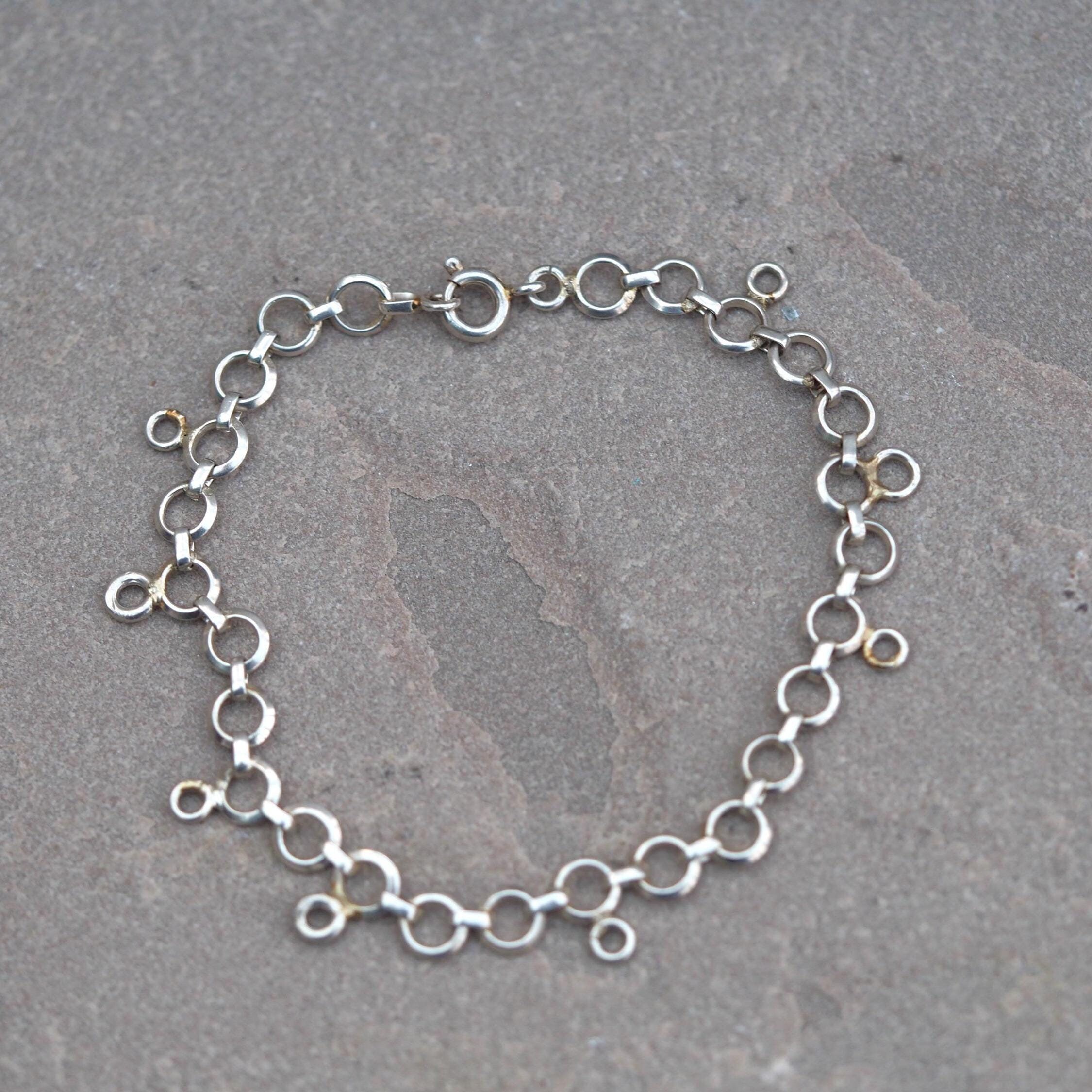 7.25インチ ブランク ヴィンテージ シルバー チャーム ブレスレット