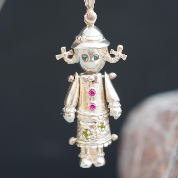 Rag doll articulated vintage silver and gem set pendant View 5