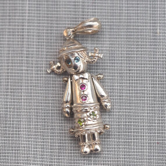 Rag doll articulated vintage silver and gem set pendant View 2