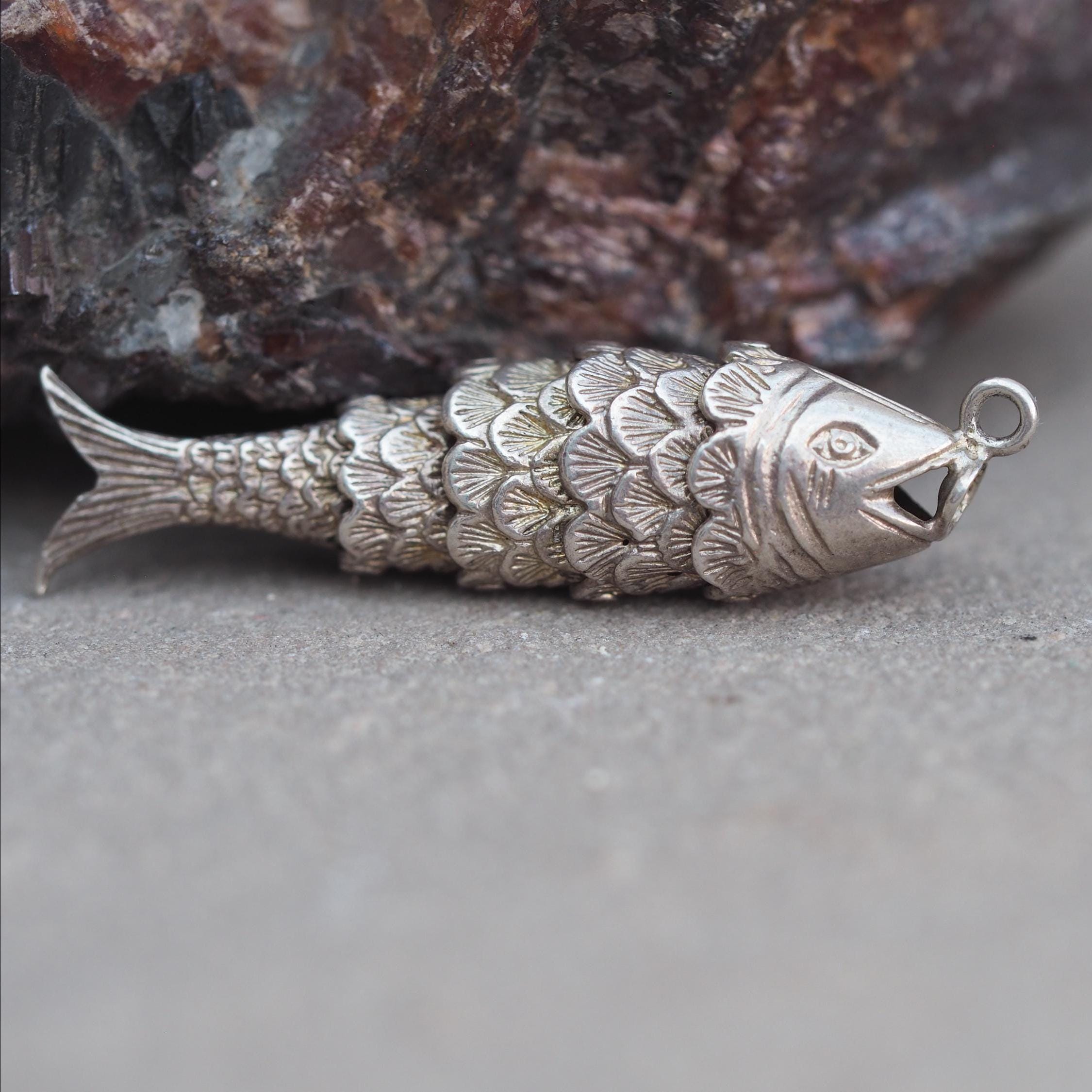 Large Articulated Fish Vintage Silver Charm or Pendant - Etsy
