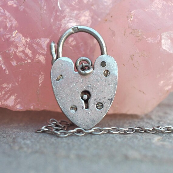 1958 Silver Charm Bracelet Clasp Closing Padlock With Safety Chain