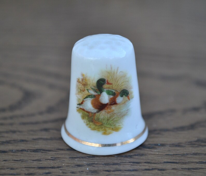Nature River Wildlife Ducks on the riverbank Vintage china thimble