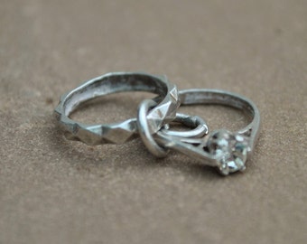 Charme Vintage Argent Sterling 925 - Deux Bagues De Fiançailles/mariage - 2,3 G - 1,5 Cm