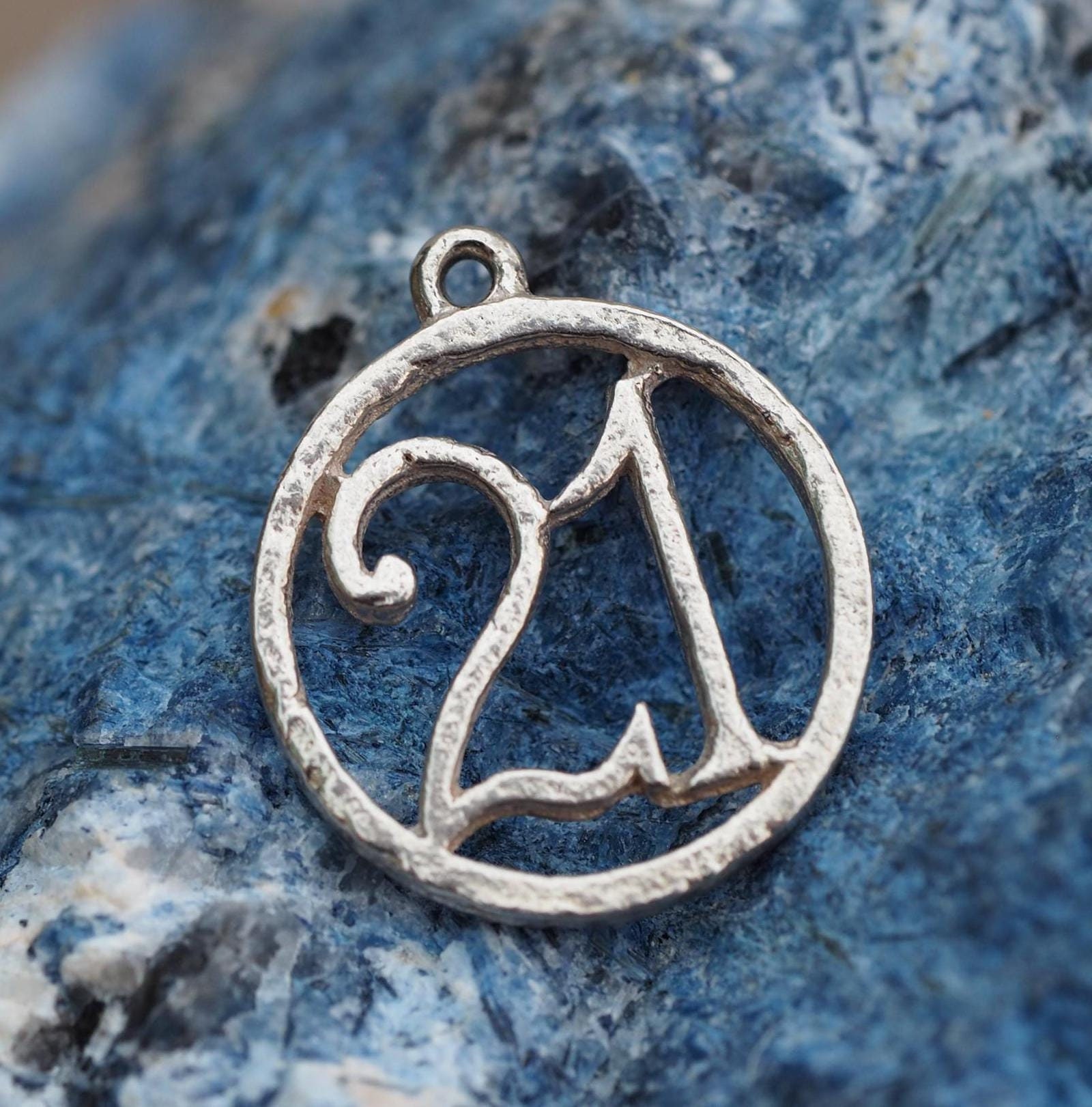 Number 21 Vintage Silver Charm or Pendant - Anniversary - Birthday