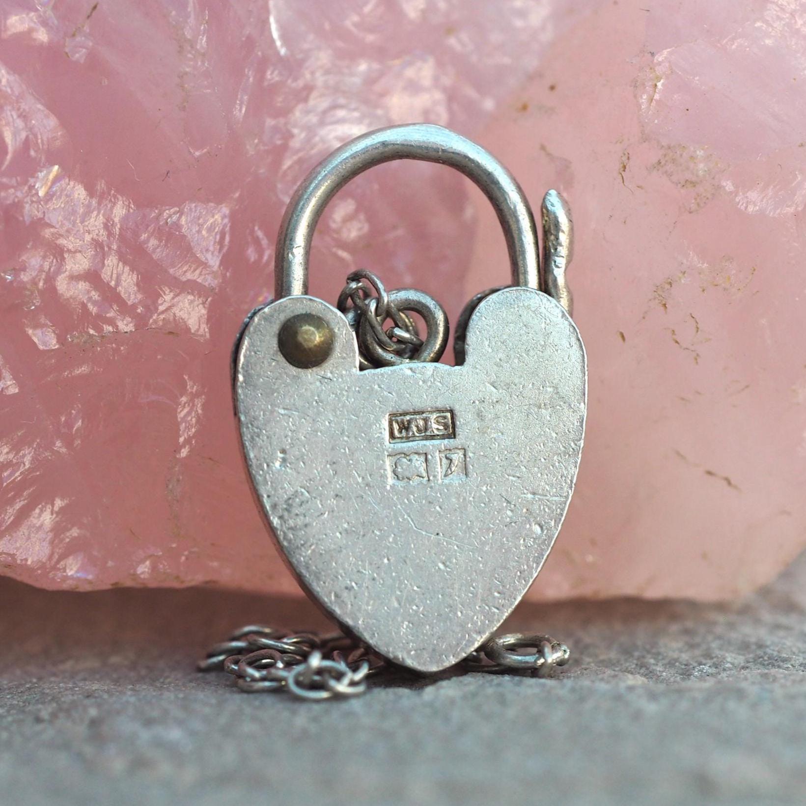 1958 Silver Charm Bracelet Clasp Closing Padlock With Safety Chain