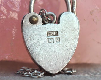 1958 Silver Charm Bracelet Clasp Closing Padlock With Safety Chain