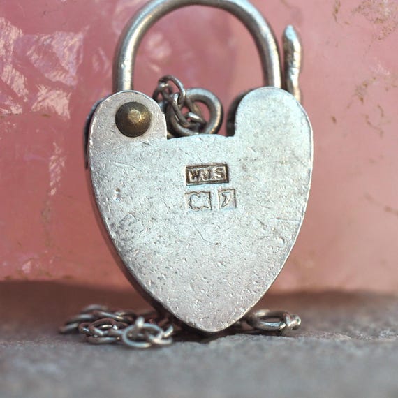 1958 Silver Charm Bracelet Clasp Closing Padlock With Safety Chain