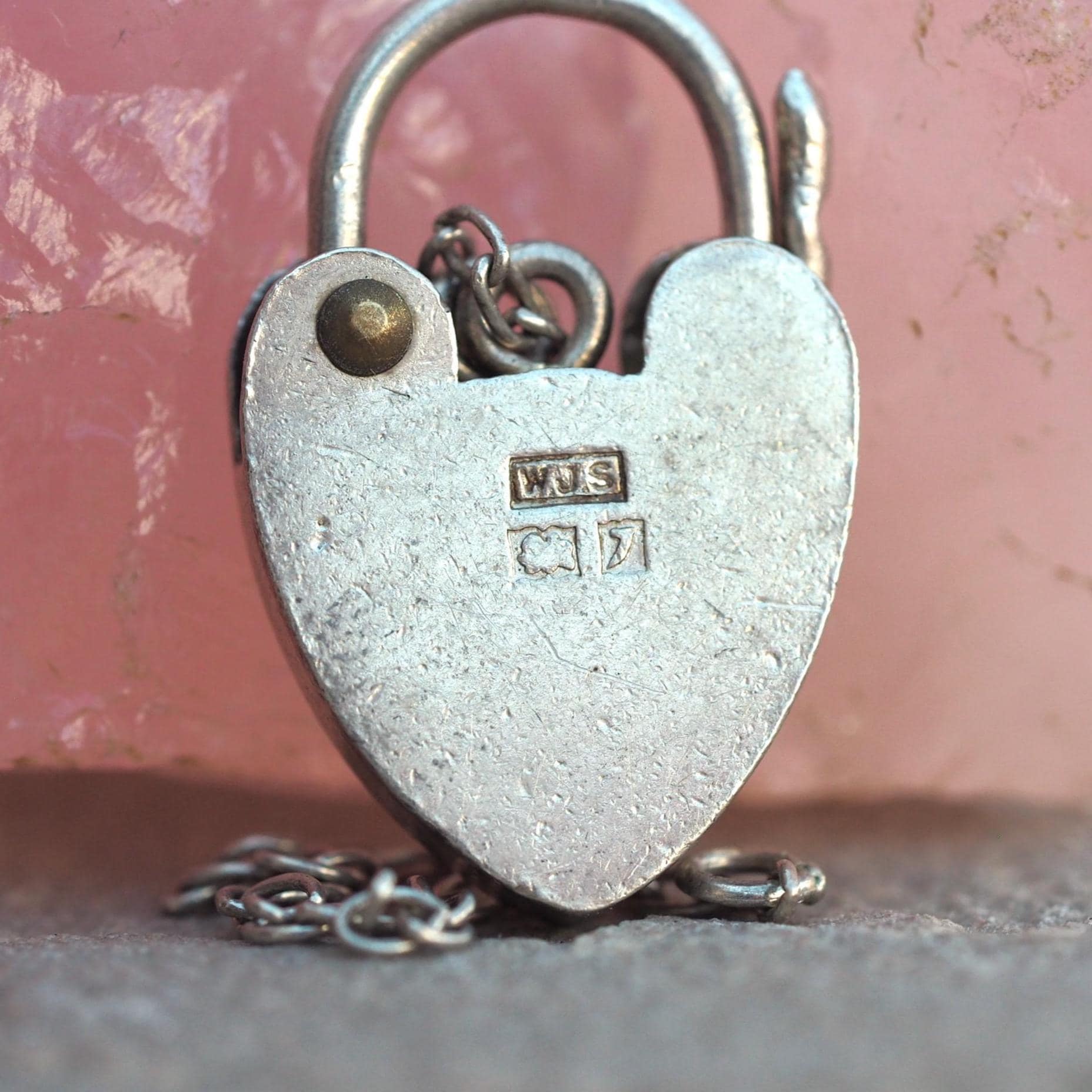 1958 Silver Charm Bracelet Clasp Closing Padlock With Safety Chain