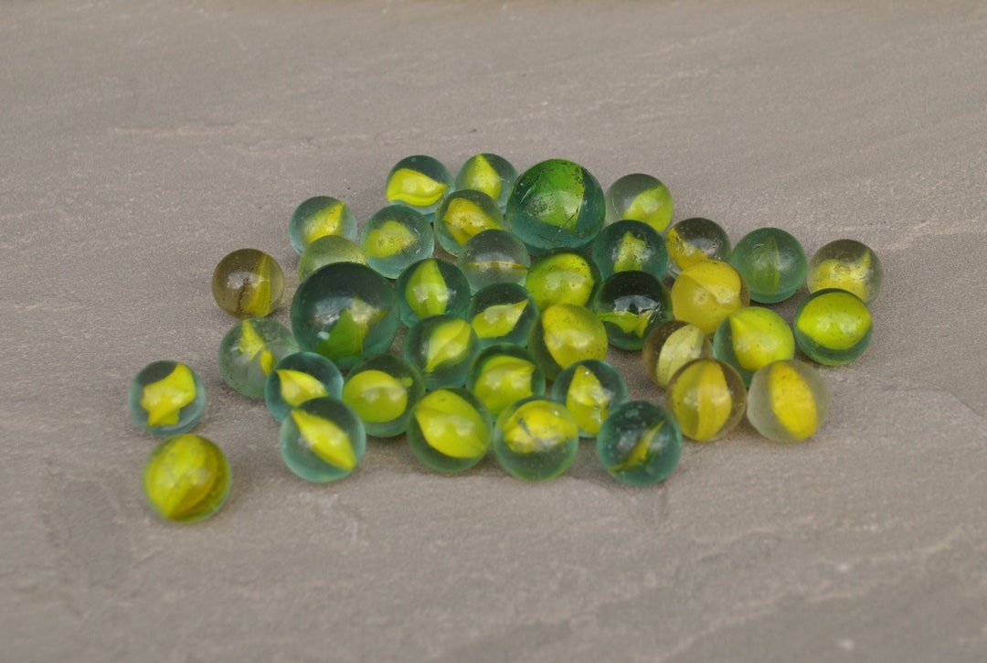 Vintage Collection of 37 Yellow Glass Marbles Traditional Playground