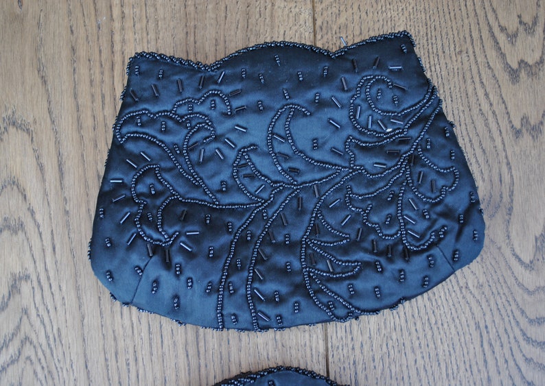 Vintage beaded black satin purse Party