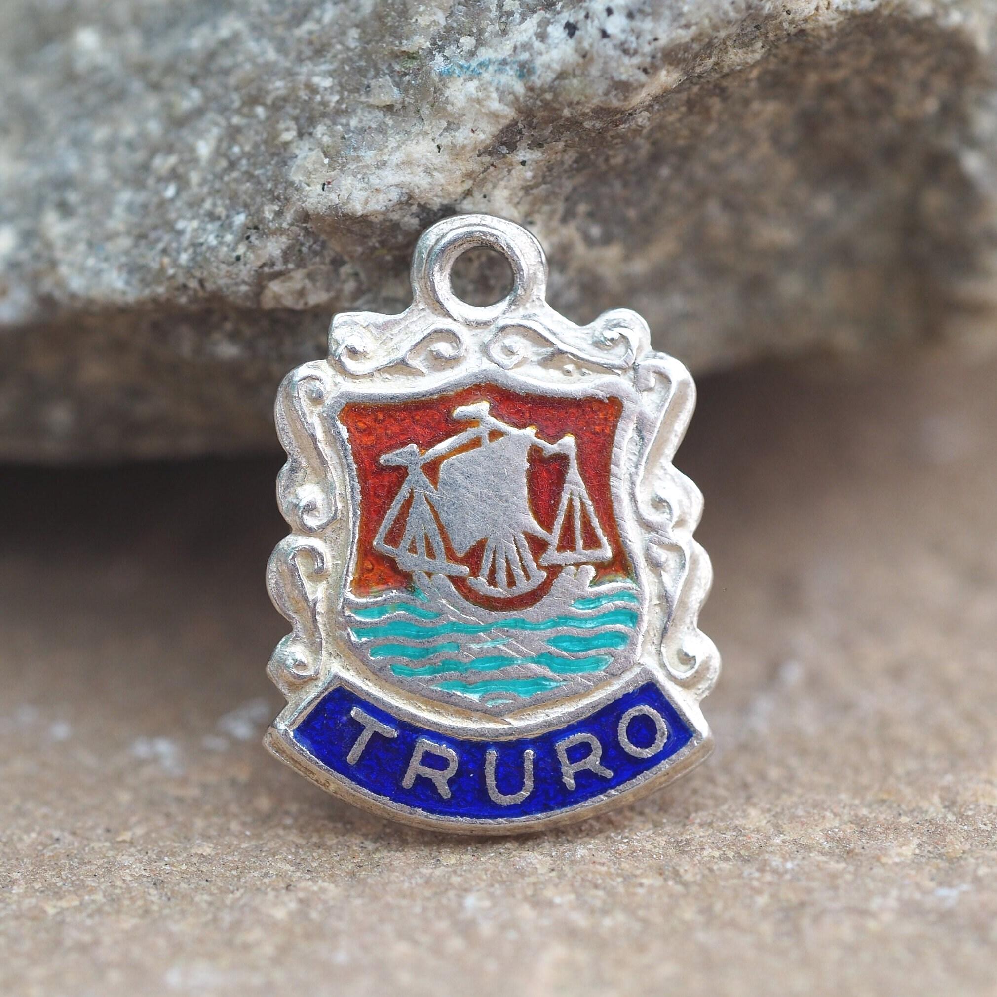 Charme Vintage En Argent Sterling 925 - Bouclier émaillé HMK CORNWALL, 1,9g, 2,5cm, Occasion