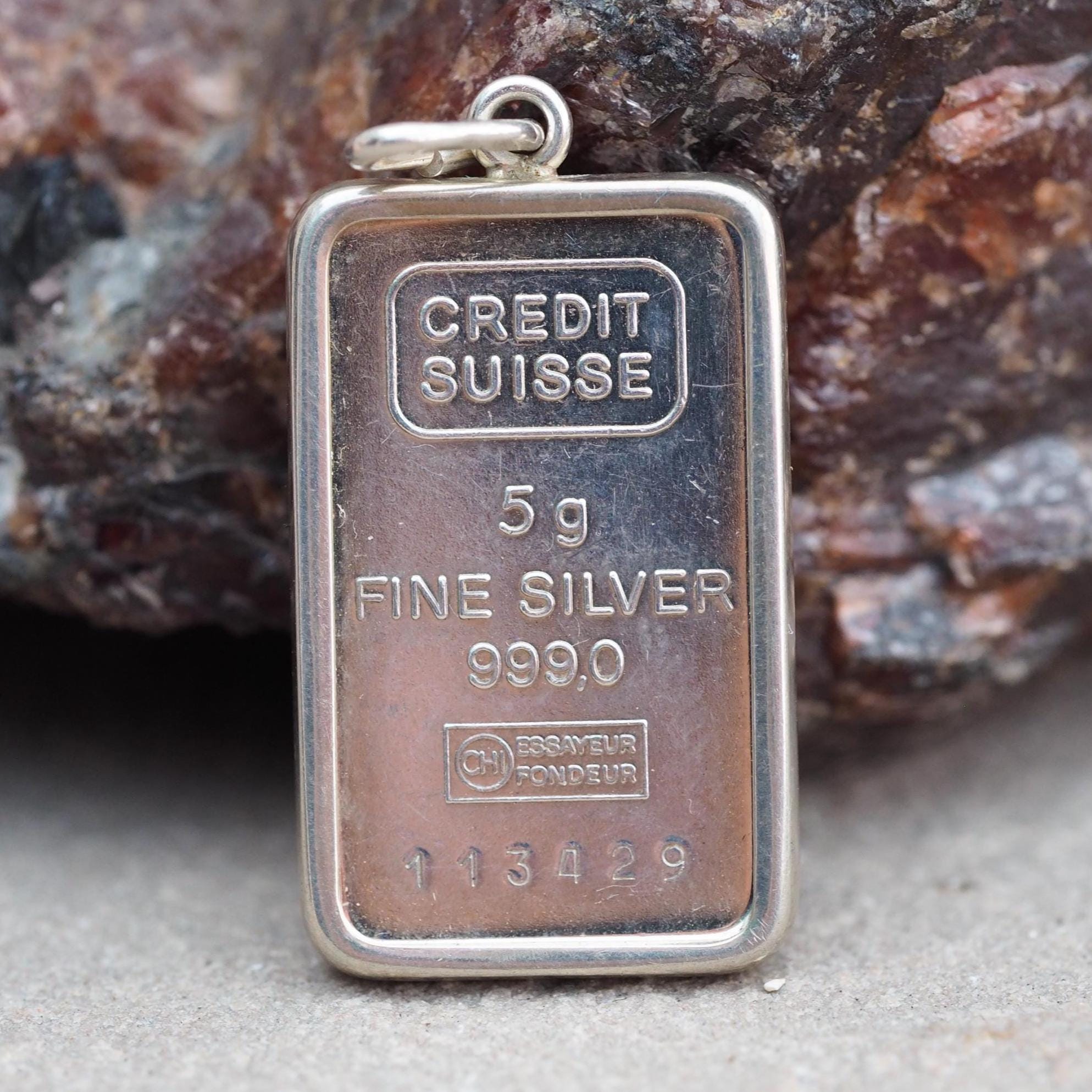 指*様 ⭐︎CREDIT SUISSE fine silver 999 5g ♪ Credit Suisse 5g 999 Ingot Vintage Silver Pendant - Etsy