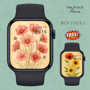 Watercolor Floral Apple Watch Wallpaper: Blushing Cosmos Design (Digital Download PNG)