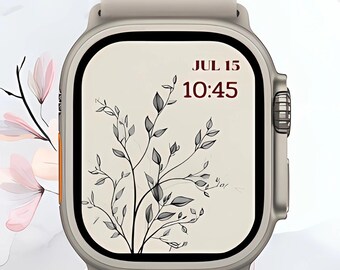 Minimalist Botanical Line Art Apple Watch Wallpaper | Black and White Nature Illustration