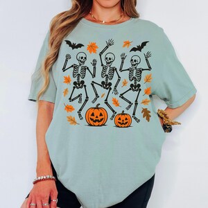 Camiseta de Halloween con estampado de esqueleto y colores cómodos, camiseta retro de Halloween, camiseta de Halloween, camiseta de calabaza, camiseta de esqueleto, camiseta divertida de calavera.
