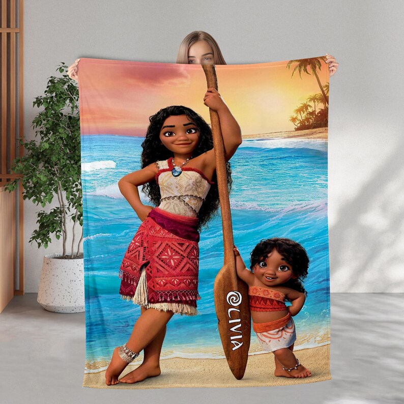Manta personalizada de Moana de Disney, manta personalizada de la princesa Moana, manta de personajes de Moana de Disney, regalo de cumpleaños para bebé de la princesa Moana imagen 3