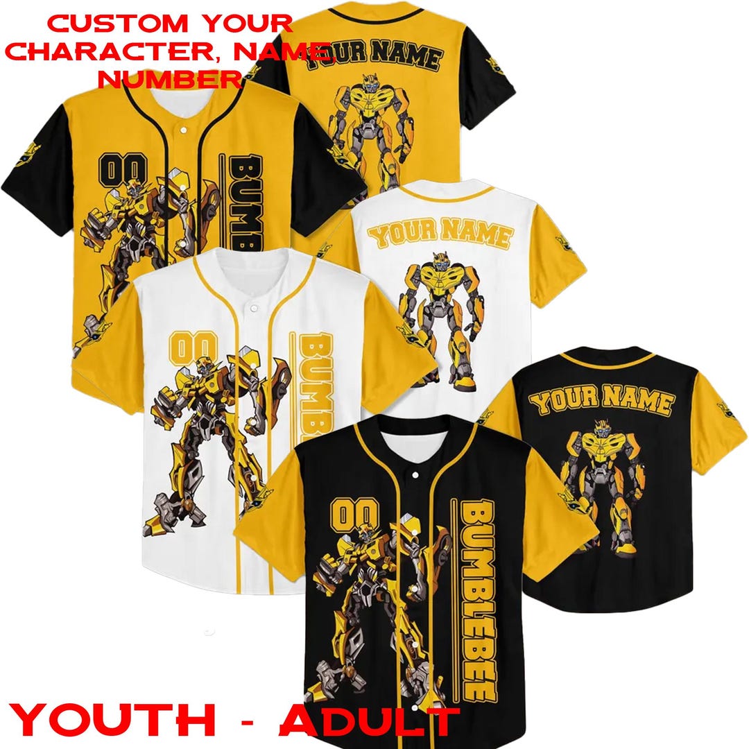 Custom Bumblebee Transformers Baseball Jersey, Transformers Jersey ...