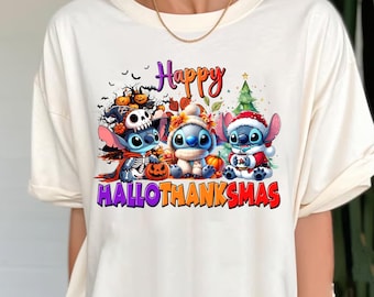 Vintage Stitch Happy Hallothanksmas Shirt, Hallothanksmas Stitch Santa Shirt, Stitch Spooky Season Shirt, Minnie Halloween Boys Girls Shirt