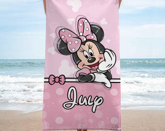 Personalized Minnie Summer Beach Towel, Custom Minnie Disney Pool Towel, Summer Vacation Towel for Girls, Minnie Disney Beach Towel Fan Gift