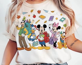 Back To School Mickey and Friends Png, First Day Of School Png, Back To School Boy, Retro Back to school Tee, Trendy Cute School Vibes Tee