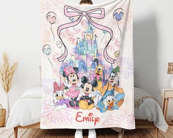 Custom Mickey & Friends Disney Blanket, Disneyland Coquette Blanket, Classic Magic Kingdom Ultra-Soft Micro Fleece Blanket Kids Gift