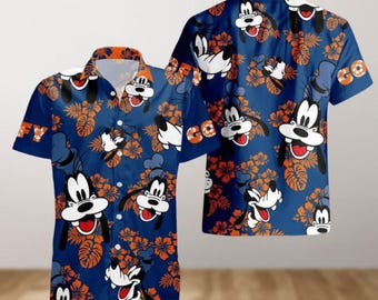 Camisa hawaiana de Goofy con estampado floral tropical de Disney, camisa hawaiana de Goofy, camisa hawaiana de Disney Goofy, regalo de verano para él, camisa de botones de Goofy