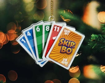 Adorno navideño plano SkipBo, divertido adorno navideño de cartas de juego SkipBo, adorno de juego de mesa SkipBo, adorno de SkipBo para amantes de las cartas de juego