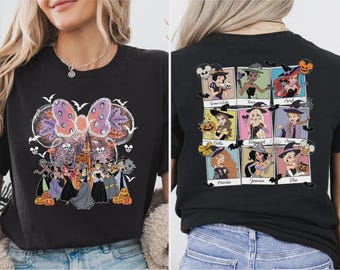 Princess Witches Halloween Shirt, Coquette Halloween Bow T-shirt, Snow White Ariel Jasmine Spooky Shirt, Disneyland Pumpkin Season Princess