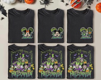 Camiseta de fiesta de Halloween de Mickey y sus amigos con nombre personalizado, camiseta de esqueleto de Mickey y sus amigos, camiseta de temporada espeluznante, camiseta a juego de Halloween de Disney