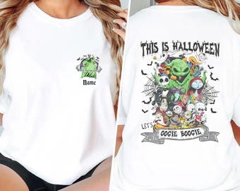 Custom Name Horror Oogie Boogi Halloween Shirt, Nightmare Before Movie 2 Side Shirt, Halloween Party Shirt, Jack Sally Couple Halloween Tee