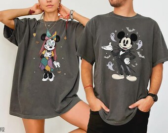 Personalized Disney Halloween Mickey and Minne Jack and Sally Shirt, Mickey Couple Halloween Shirt, Spooky Season Shirt, Mickey Matching Tee