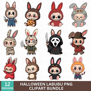 12+ Monster Doll Halloween Png Bundle, niedlicher Horrorfilm Charakter Png, Puppe Cartoon Halloween Png, Kawaii Halloween Sublimation Design png