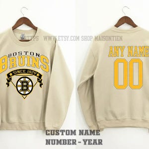 Gepersonaliseerde naam en nummer Boston Bruins-sweatshirt, Boston Bruins-ronde hals, Boston Hockey-shirt, hockey-T-shirt, hockeynummer