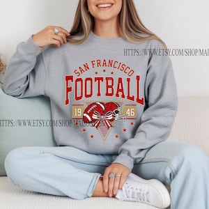 Felpa vintage da football di San Francisco, maglietta da football, maglietta girocollo da football di San Francisco, maglietta da football americano per il giorno della partita