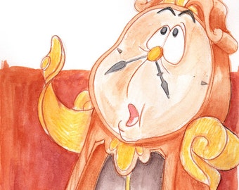 Beauty and the Beast Cogsworth Watercolor Painting