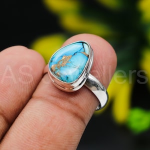 Blue Turquoise Handmade Jewelry 925 Sterling Silver Ring Gemstone Silver Ring Gift for Men Fancy Shape Stone Turquoise Ring for Him